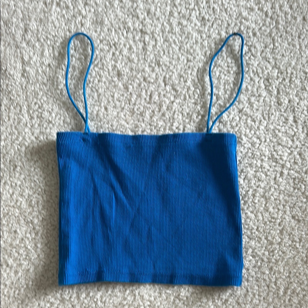 Zara Blue Ribbed Crop Top (S)